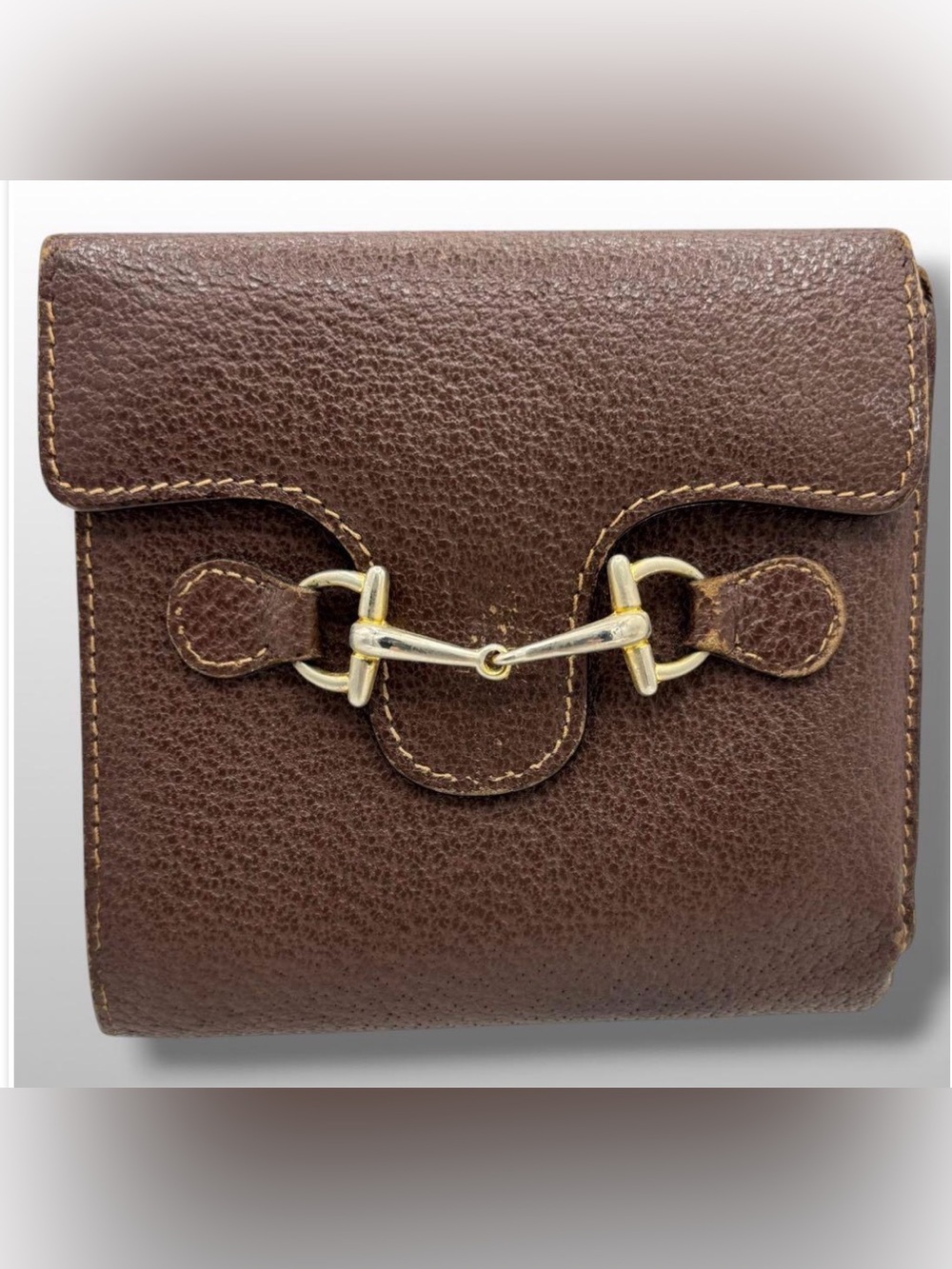 Gucci Dark Brown Pebbled Leather Wallet with Gold Horsebit